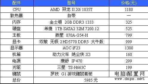 5900元2010年暑期六核23吋游戏配置